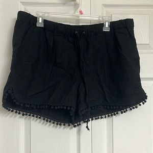 JCrew women’s size XL black Pom Pom linen cotton blend shorts